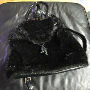 Elegant Black Faux Fur Women's Backpack
